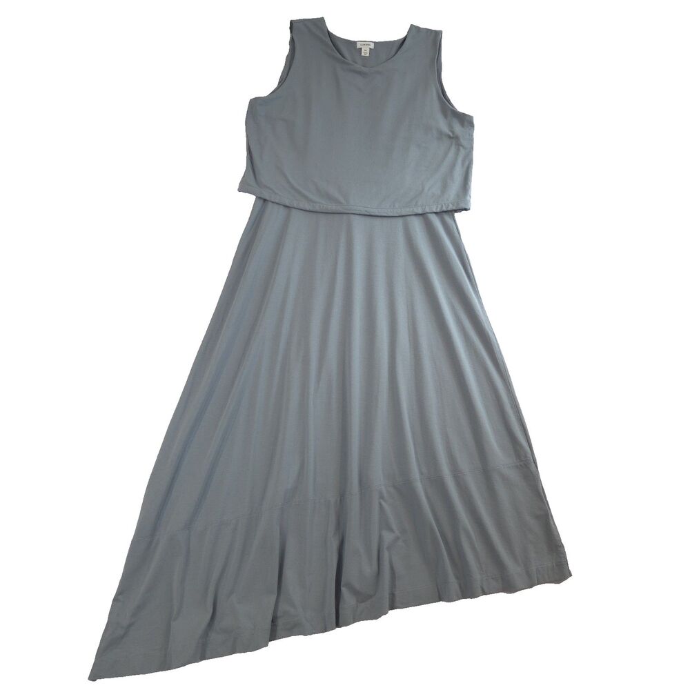 Cuyana Asymmetric Overlay Midi Dress L Pima Cotton Slit Minimalist Quiet Luxury